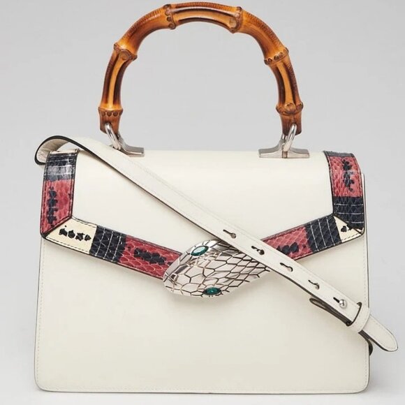 Gucci White Leather/Snakeskin Lilith Top Handle Bag - Picture 2 of 11